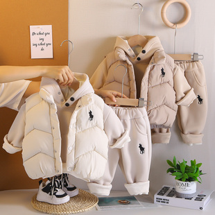 男童冬天加厚新款衣服三件套冬季加厚保暖连帽卫衣运动套装洋气潮