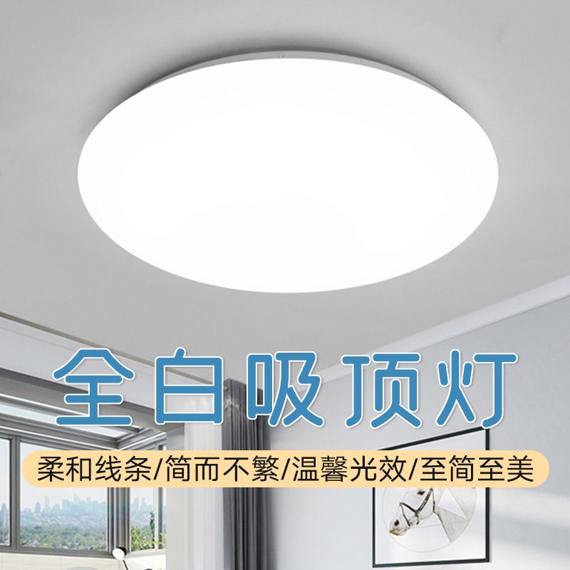 全白透镜LED吸顶灯 餐厅阳台过道玄关工程灯具简约现代吸顶灯家用