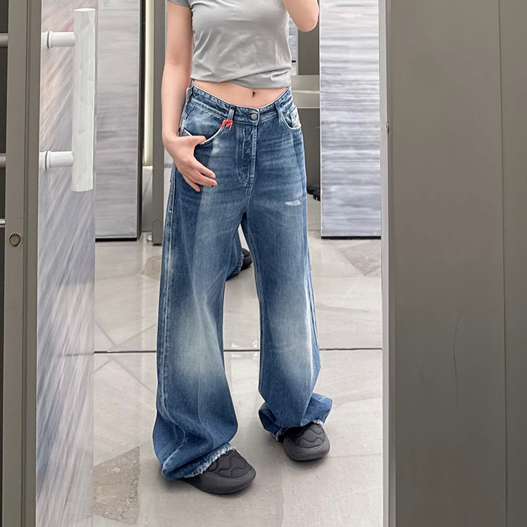 Ella同款~25年秋季双侧撞色水洗百搭牛仔裤阔腿裤女 WD25091707