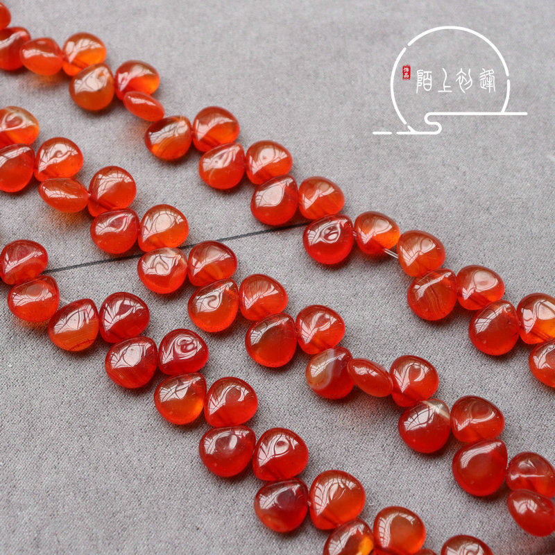 天然10*12mm红玛瑙横孔胖水滴花瓣玉簪花diy古风发簪步摇流苏耳饰