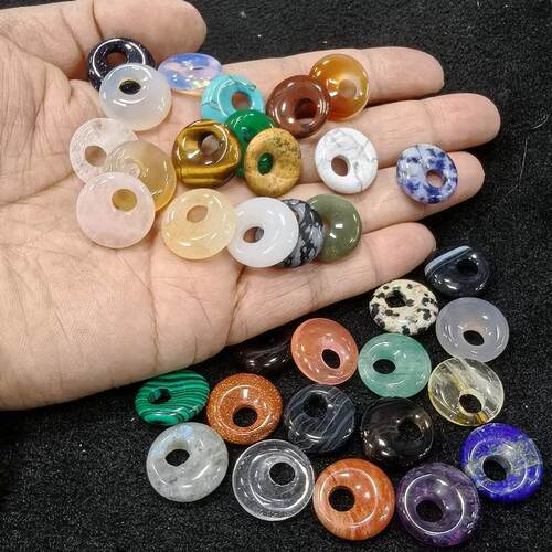 18mm玛瑙虎眼水晶偏心圆环平安扣吊坠 DIY耳环项链服饰品配件材料