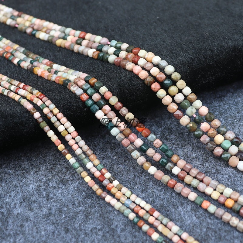 2-3-4mm方糖 切面方块天然石阿拉善手链项链串珠 diy手作材料配件