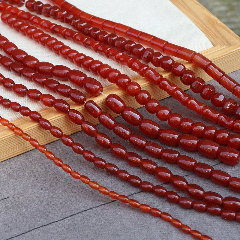 古风圆柱发簪耳环竹节散珠红玛瑙