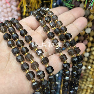 天然7mm茶晶方糖水晶散珠半成品DIY饰品配珠隔珠手链项链耳坠材料