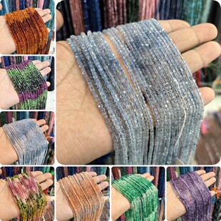 天然2mm方糖 渐变海蓝宝碧玺玛瑙金太阳石切面小正方散珠 diy配件