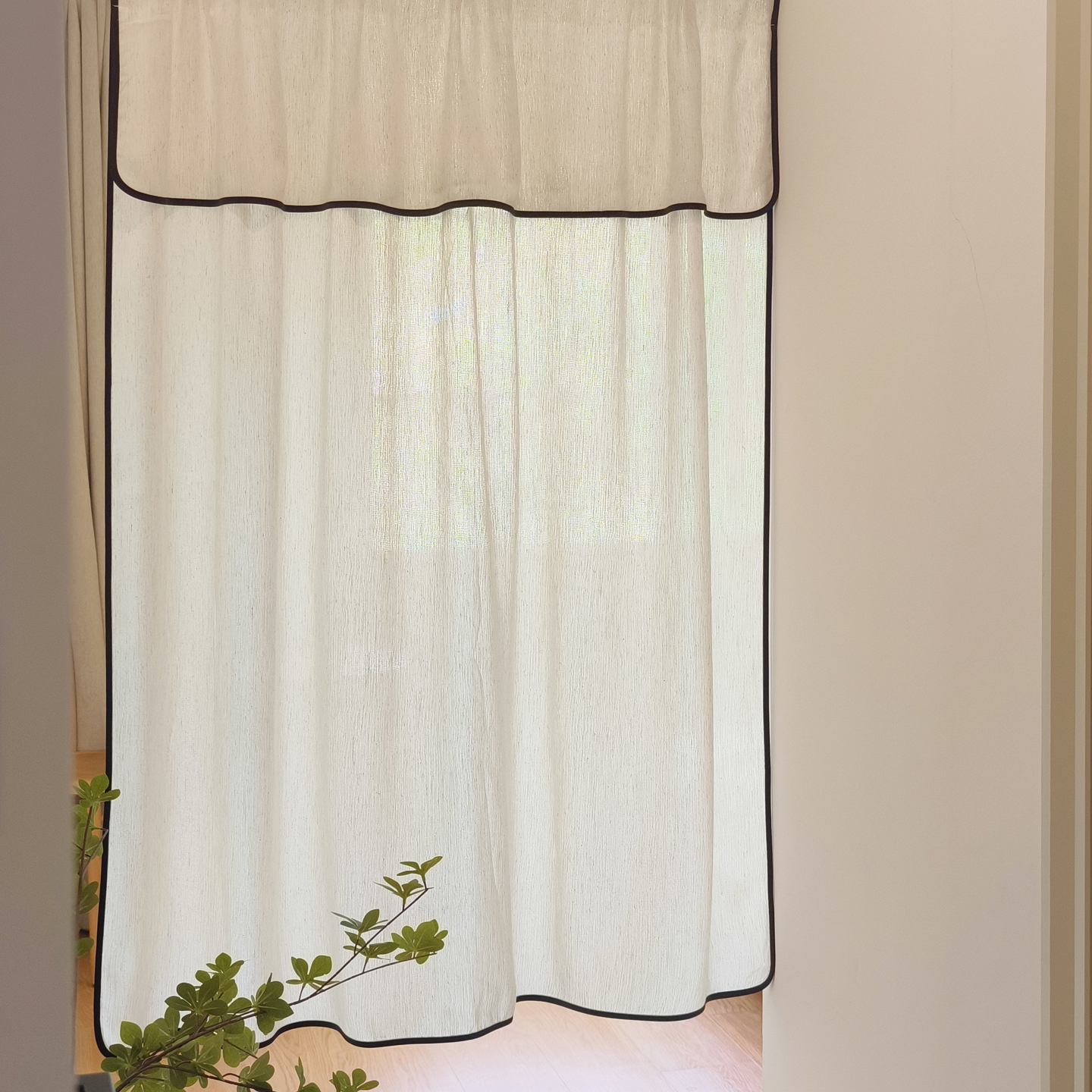 中古奶油风门帘简约复古仿棉麻隔断飘窗小窗帘短帘半帘遮挡免打孔