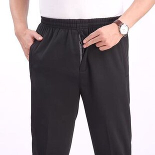 春秋季爷爷薄款休闲裤外穿老人加绒长裤带门襟爸爸睡裤男大码加肥