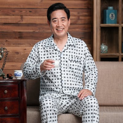 爸爸装纯棉居家睡衣男秋开衫开门襟老人爷爷休闲运动长袖长裤套装