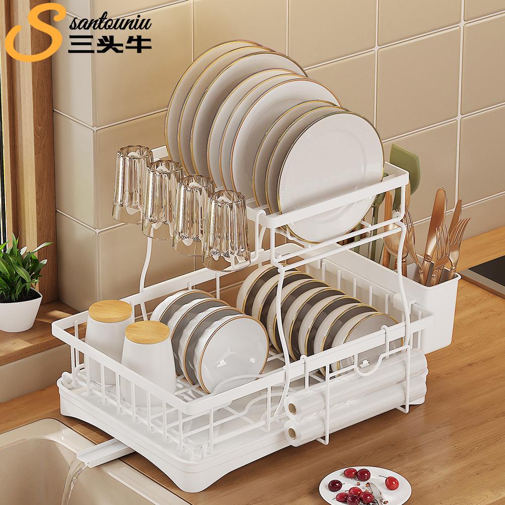 厨房置物架家用双层碗碟收纳架多功能水槽碗筷沥水架大容量碗架