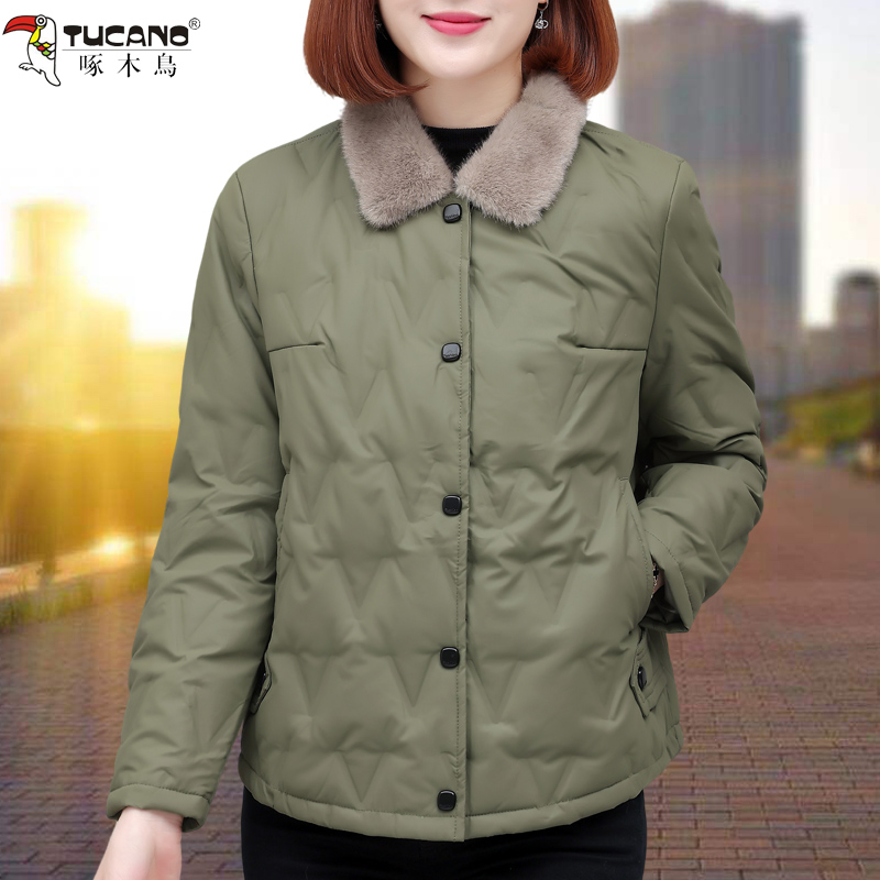 啄木鸟时尚休闲羽绒棉服女2025新短款冬装保暖毛领棉衣外套小棉袄