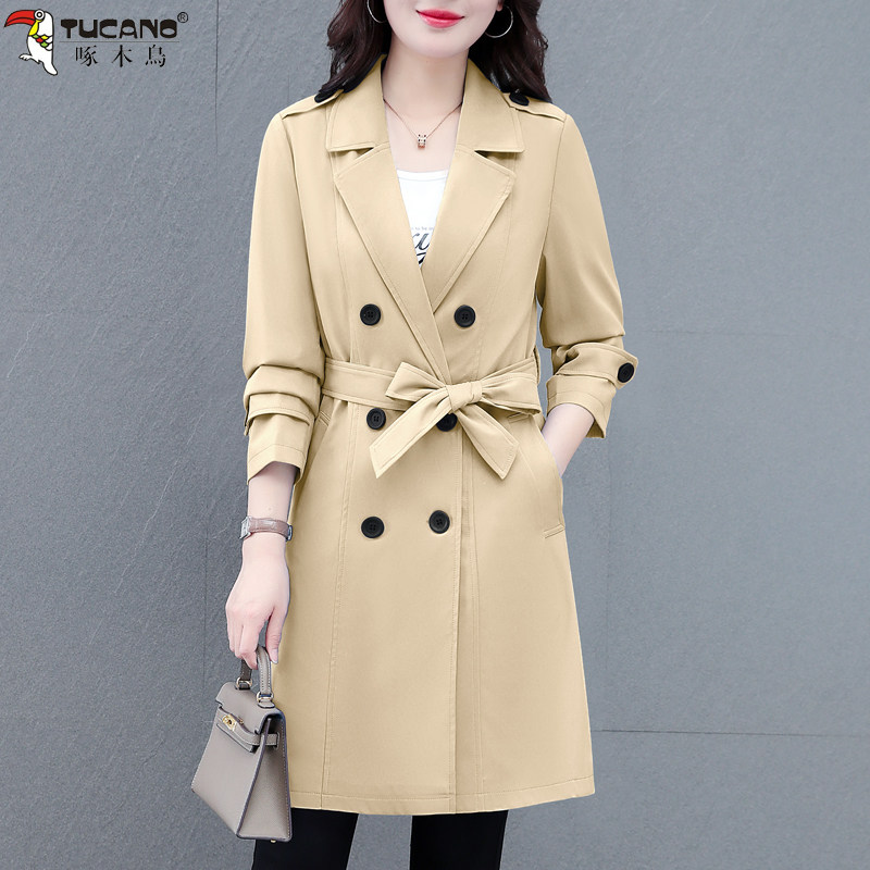 啄木鸟中长款风衣外套女士2025新款春秋季小个子妈妈修身气质大衣,女装/女士精品,风衣,淘宝优惠券,粉丝福利购,淘宝优惠卷