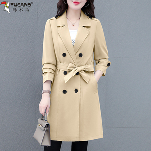 啄木鸟中长款风衣外套女士2025新款春秋季小个子妈妈修身气质大衣