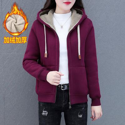 啄木鸟羊羔绒卫衣外套女秋冬季2025新款妈妈宽松百搭开衫连帽上衣