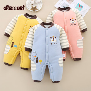 新生婴儿衣服秋冬外出加厚夹棉服套装 薄棉衣男初生儿女宝宝连体衣
