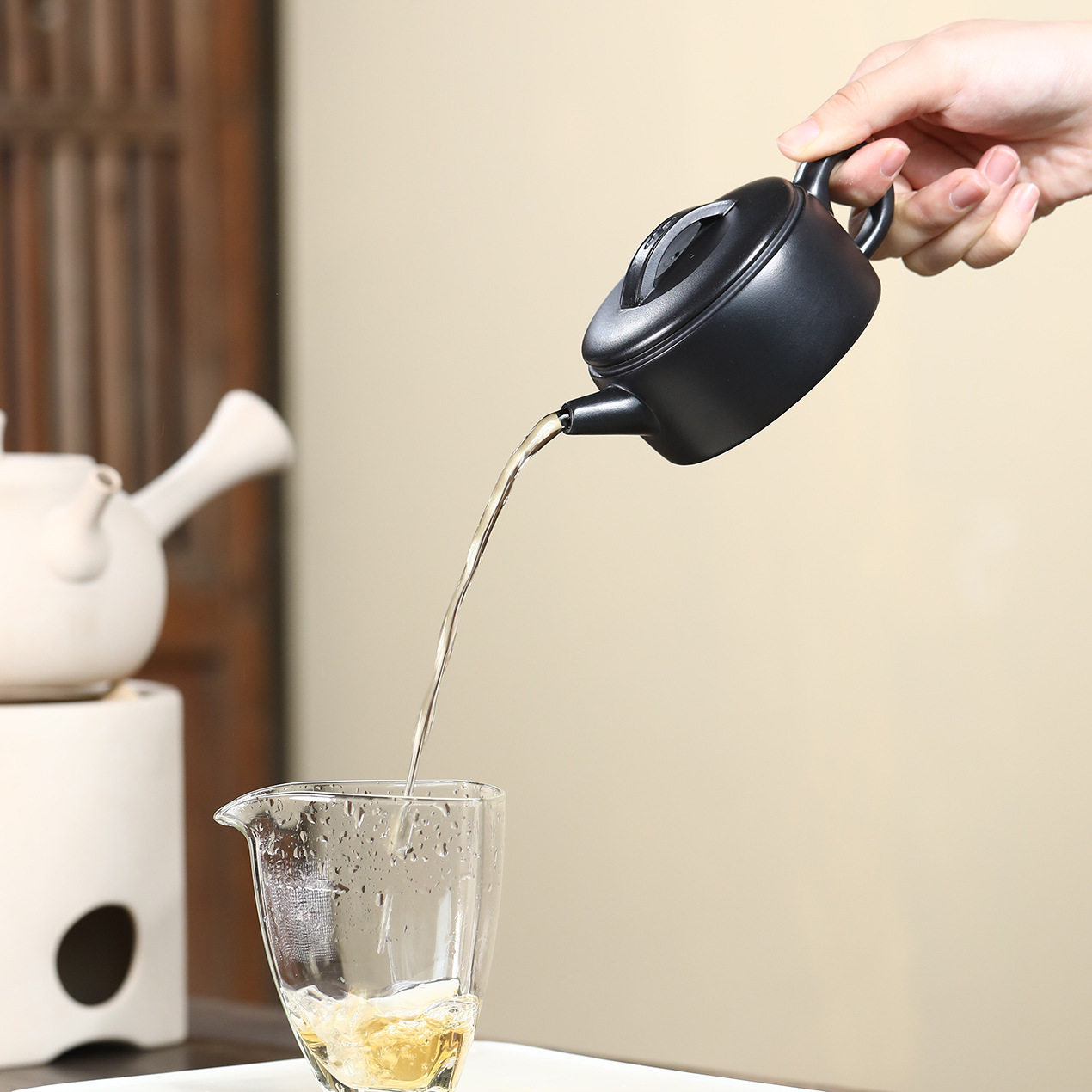 宜兴紫砂 原矿石黄泥料手工紫砂壶 家用茶壶大口壶容量200cc茶具
