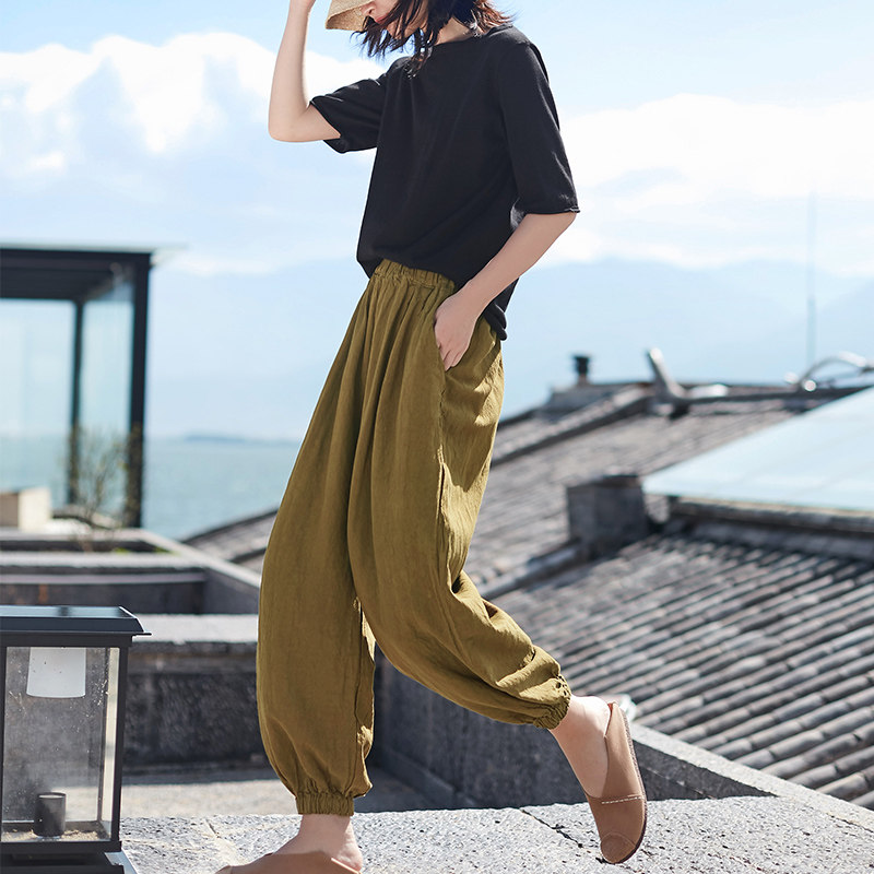 一非棉麻休闲裤女春秋新款宽松复古阔腿裤瑜伽打坐收脚原创老爹裤