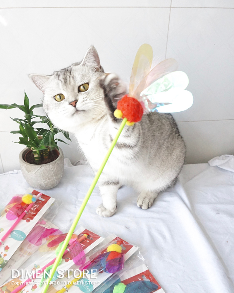 呆萌田园昆虫逗猫棒响片羽毛解闷