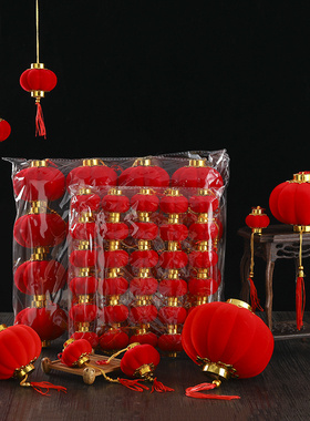 小灯笼挂饰结婚院子喜庆装饰户外挂树上网红新年红色灯笼吊坠流苏