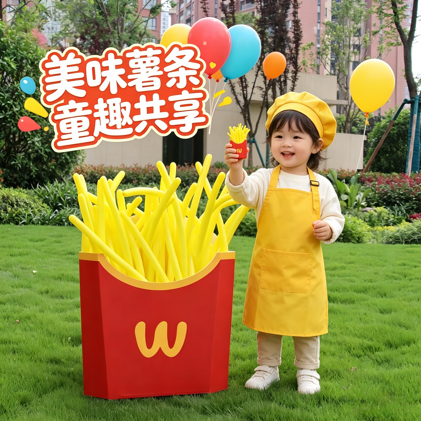 大号薯条盒子 手工KT板长条气球填充网红INS生日派对户外拍照道具