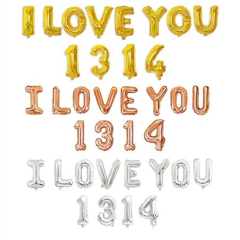 16寸ILOVEYOU1314字母铝膜气球玫瑰金银色情人节装饰表白铝箔汽球