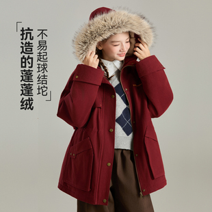 女童工装派克棉服2026秋冬巴恩风宽松廓形仿兔毛内胆抗风保暖外套
