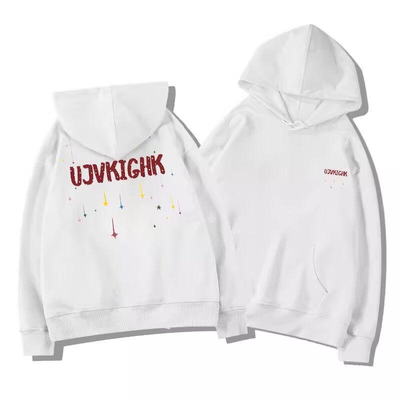 圆领印花字母数字美式hiphop星星字母连帽卫衣男女秋冬潮牌高级感