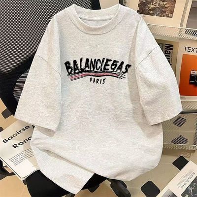 圆领短袖t恤男款纯棉印花潮牌重磅小领口重磅速干白色黑色青少年