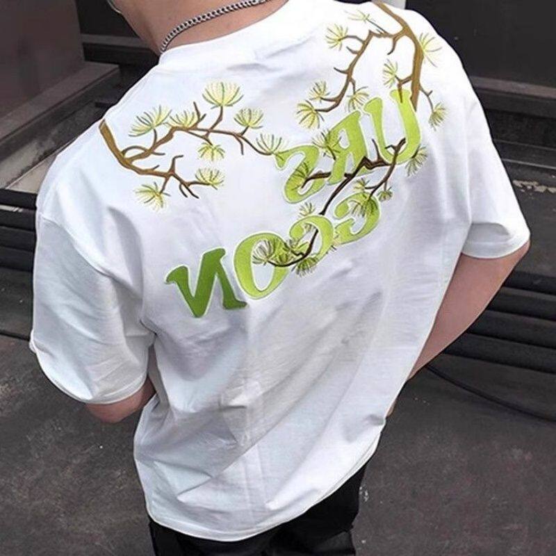889半袖美式短袖t恤男款字母痞帅夏季刺绣迎客松潮牌青少年高街