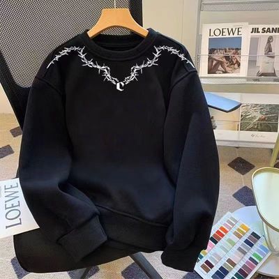 男新款卫衣印花圆领春秋男款无帽冬重磅小领口男潮白色黑色青少年