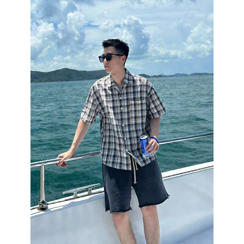 889休闲2026CD大码格子夏季短袖衬衫男新款6408