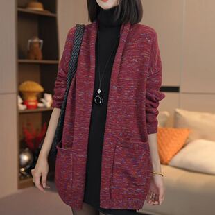 秋冬休闲慵懒风羊毛针织开衫女中长款宽松百搭时髦毛衣外套上衣潮