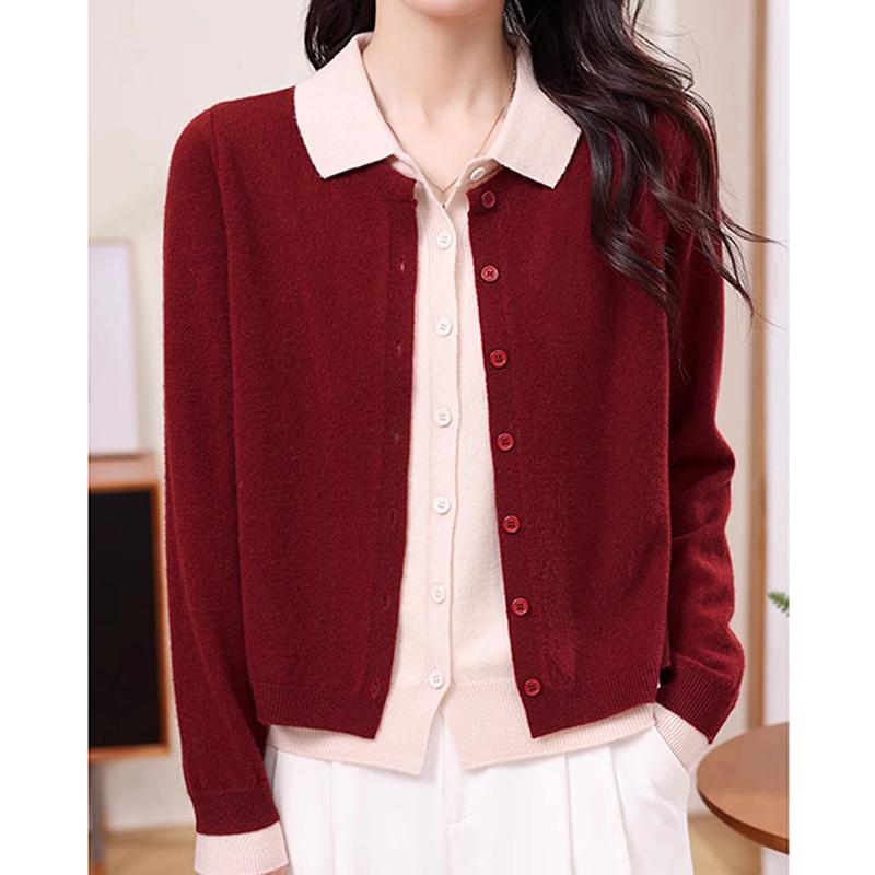 春秋新品针织羊毛开衫假两件外套