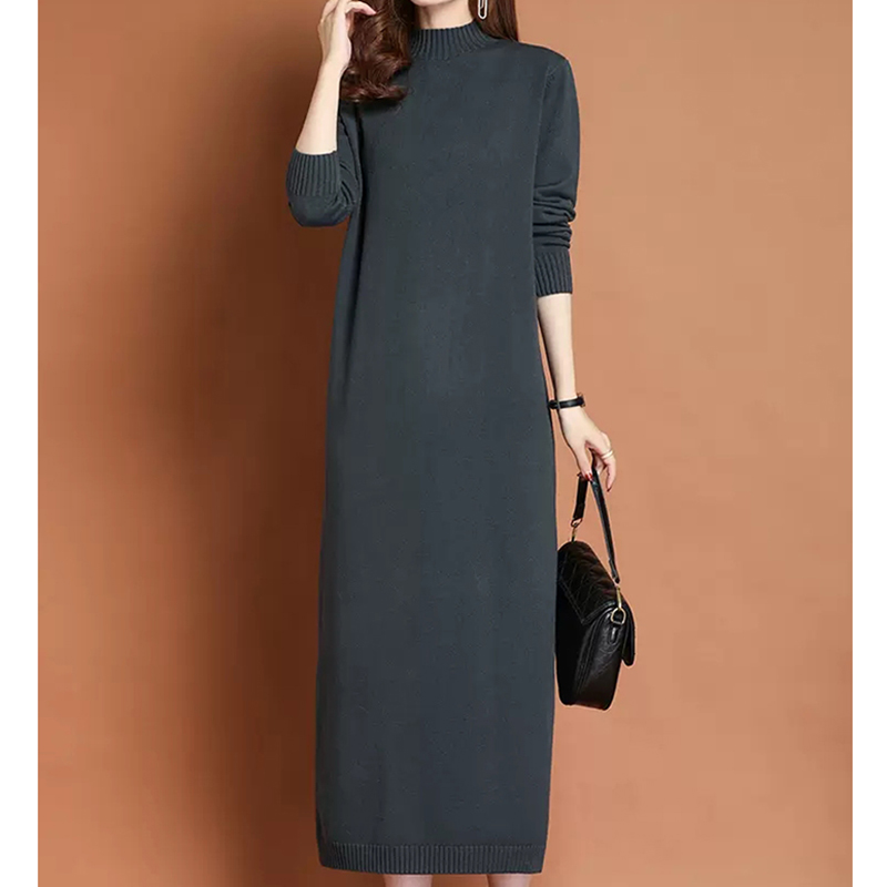 女士长款毛衣秋冬新款配大衣针织羊毛衫加肥大码连衣裙过膝打底衫