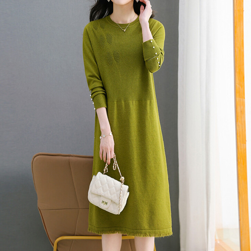 秋冬新品连衣裙女士百搭羊毛针织衫显瘦宽松大码洋气打底长款毛衣
