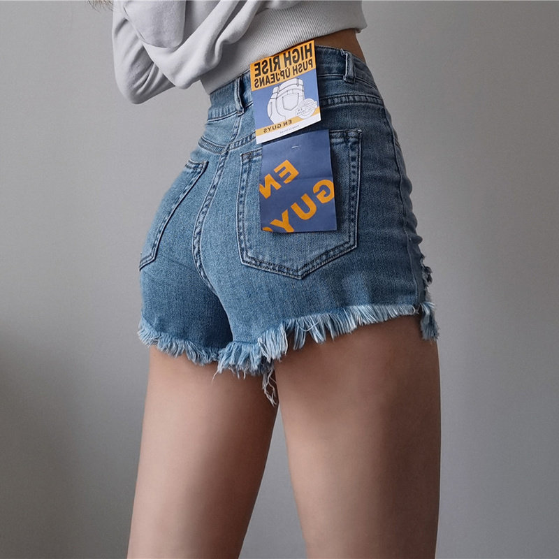 耳东麻雀|美式牛仔短裤女夏季高腰提臀显瘦弹力复古毛边辣妹热裤