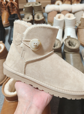 皮面雪地靴女款2025新款冬季皮毛一体加绒防滑棉鞋防水低帮短靴子