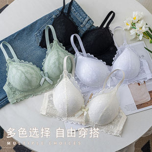 文胸蕾丝纯欲无钢圈防下垂胸罩 内衣大胸显小小胸聚拢薄款