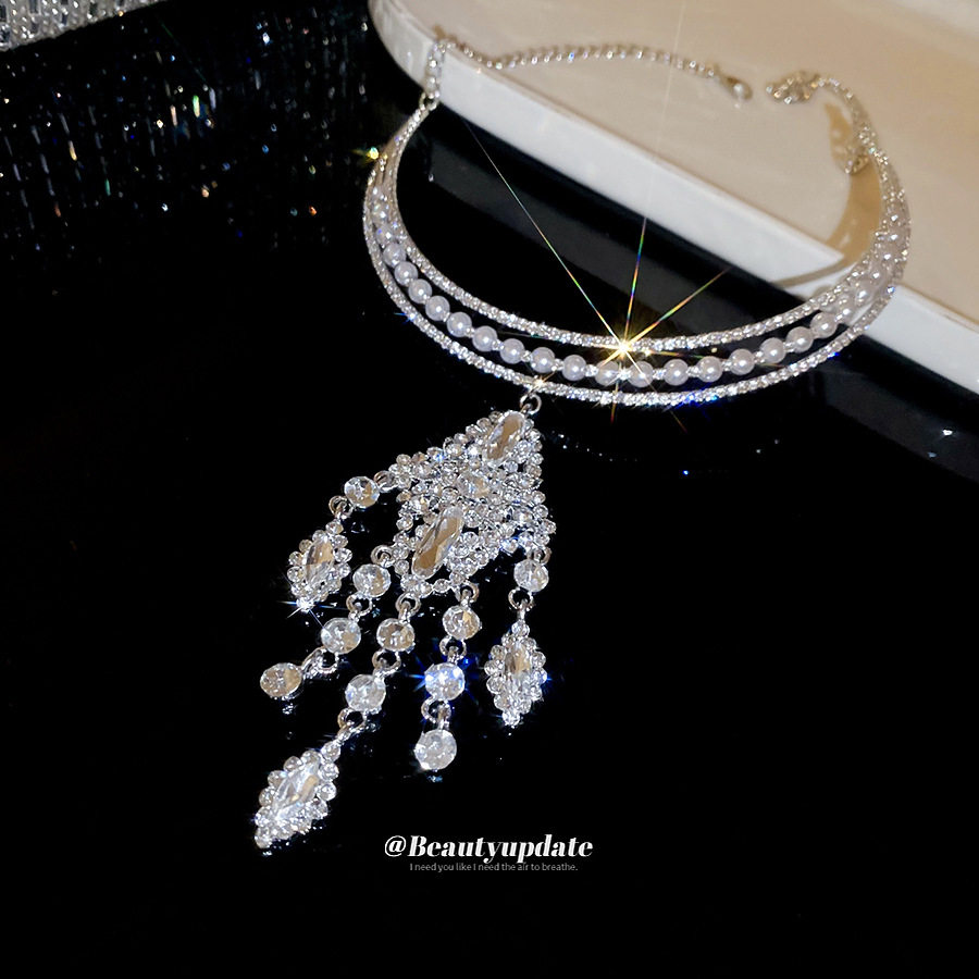 欧美镶钻流苏珍珠项圈冷淡风个性潮流百搭锁骨链轻奢高级感项饰女,饰品/流行首饰/时尚饰品新,项链,淘宝优惠券,粉丝福利购,淘宝优惠卷