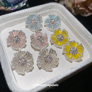 银针多巴胺锆石花朵耳钉小清新甜美日常通勤百搭耳环轻奢小众耳饰