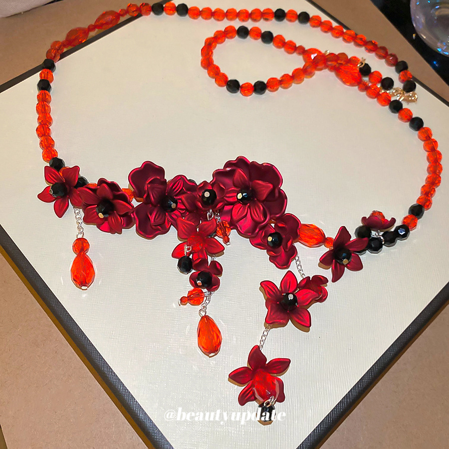 水晶串珠亚克力花朵叠带一款多用项链腰链国风腰带小众设计感腰饰