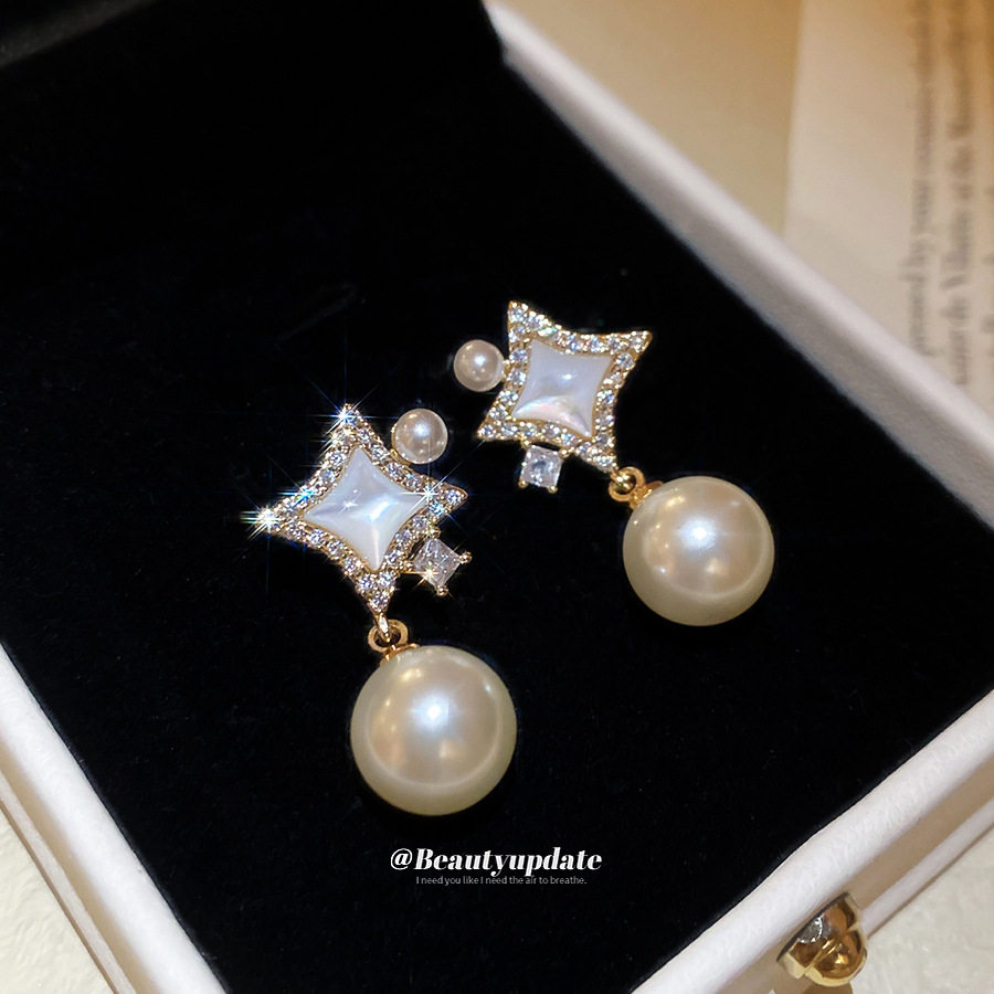 小众时尚轻奢锆石贝母芒星珍珠耳坠气质简约百搭设计超闪耳环,饰品/流行首饰/时尚饰品新,耳环,淘宝优惠券,粉丝福利购,淘宝优惠卷