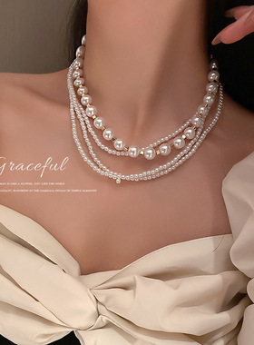 东大门韩国多层夸张珍珠项链