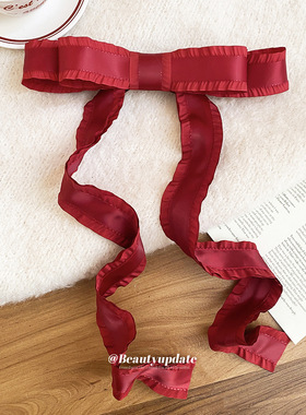 新年红色布艺花边蝴蝶结发夹高级感轻奢百搭鸭嘴夹设计感小众发饰