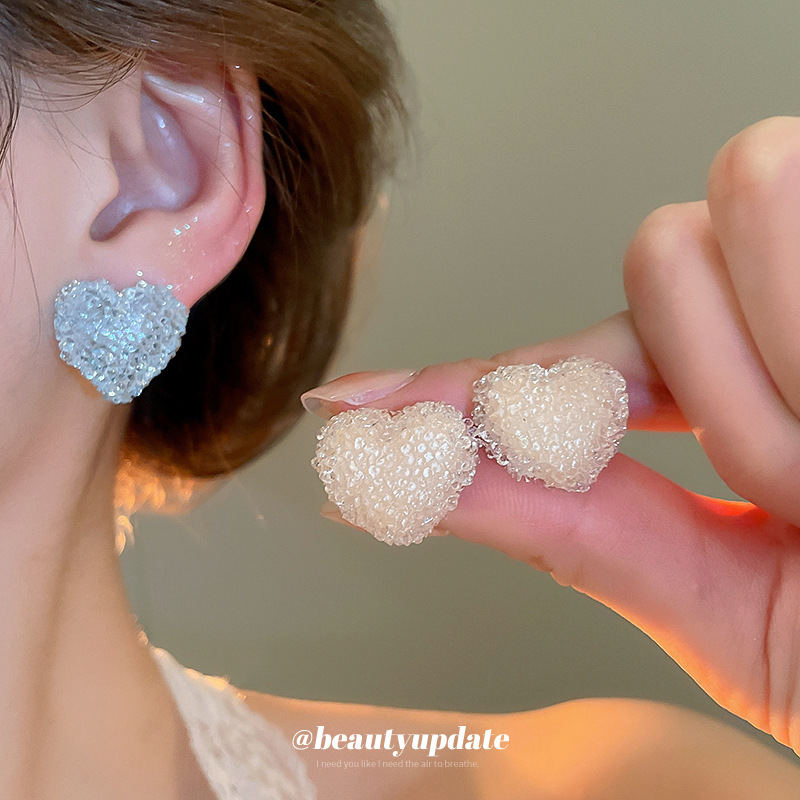 银针树脂果冻爱心耳钉轻奢高级感气质耳环新款时尚简约通勤耳饰女