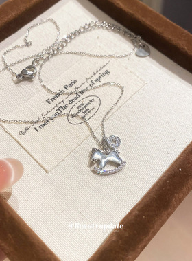 锆石贝母本命年小马项链新中式个性时尚气质锁骨链轻奢高级感颈链