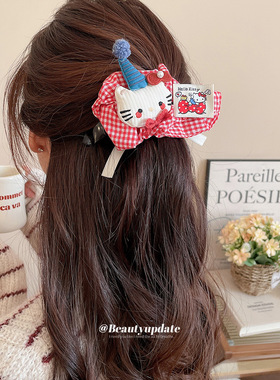 布艺猫咪蝴蝶结发夹卡通甜美可爱后脑勺扭扭夹小众高级感百搭发饰