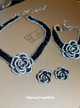 韩国镶钻山茶花人造水晶款项链轻奢高级感锁骨链时尚气质颈链项饰