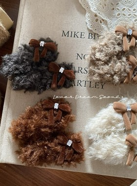 韩国ins秋冬新款植绒蝴蝶结毛绒bb夹发夹 时尚甜美侧边刘海夹发饰