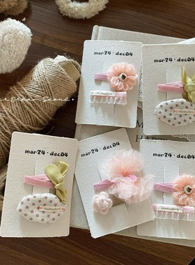 韩国ins新款粉色毛线花朵波点蝴蝶结发夹 甜美可爱刘海夹儿童发饰