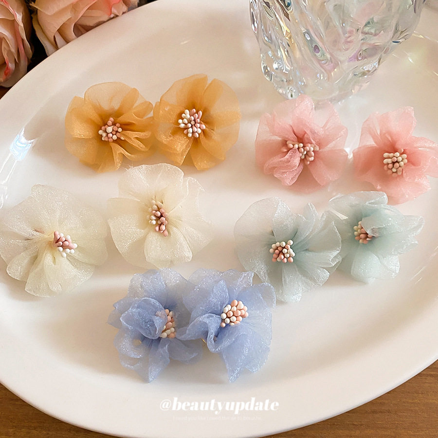 儿童5cm双色火柴头DIY网纱花朵配件宝宝拍照头饰小花可配发带发夹